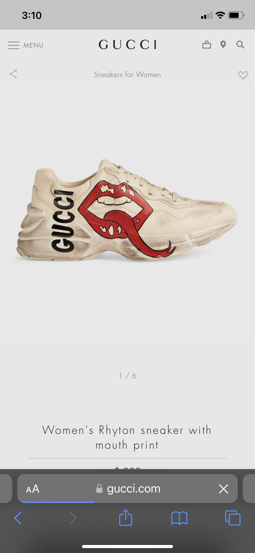 Gucci | Women's Rhyton sneaker with mouth print - size 7.5 (37.5)