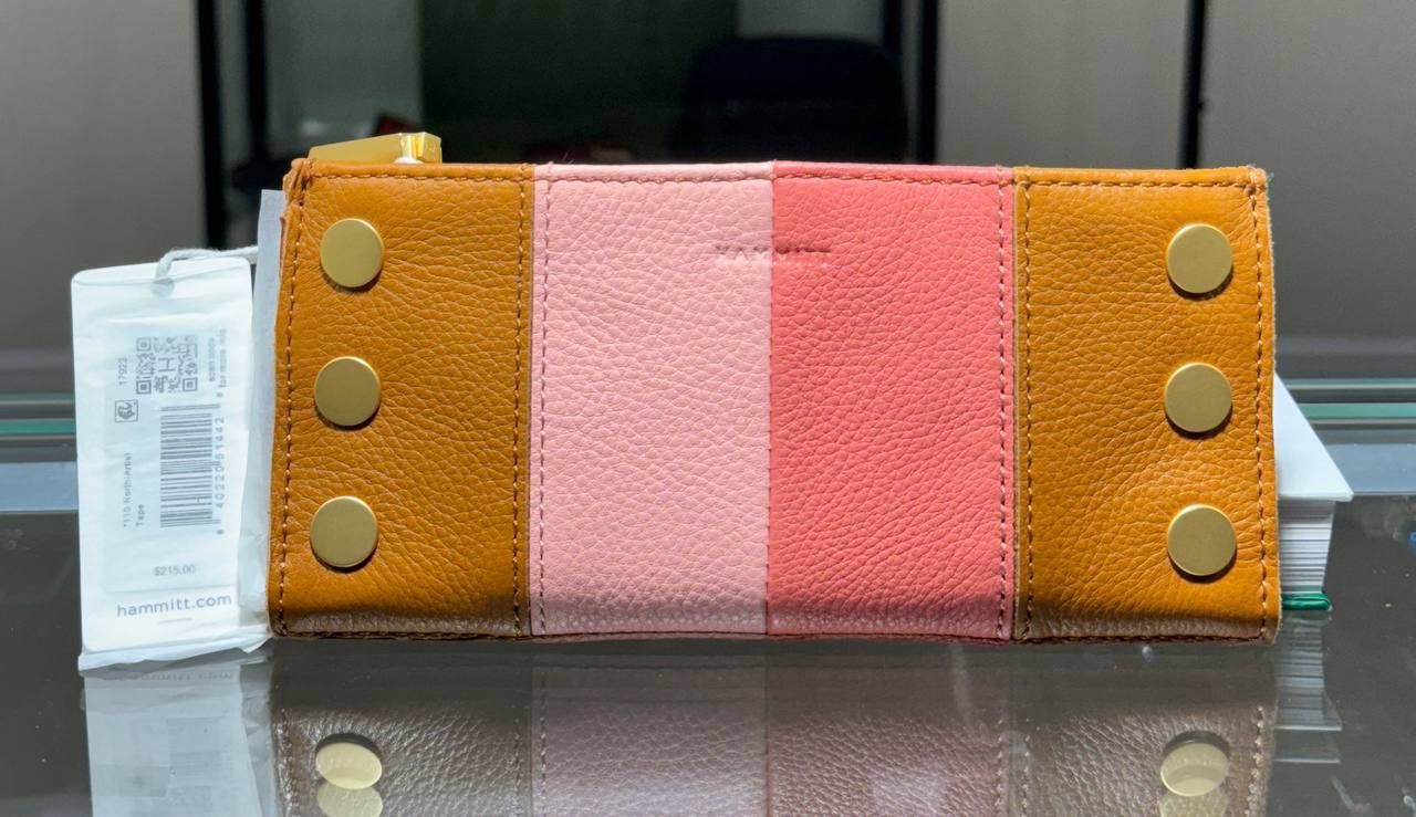 New HAMMITT VIP Wallet Leather Artist Brown Pink Gold Pins