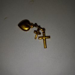 18k GOLD HEART AND CROSS CHARM