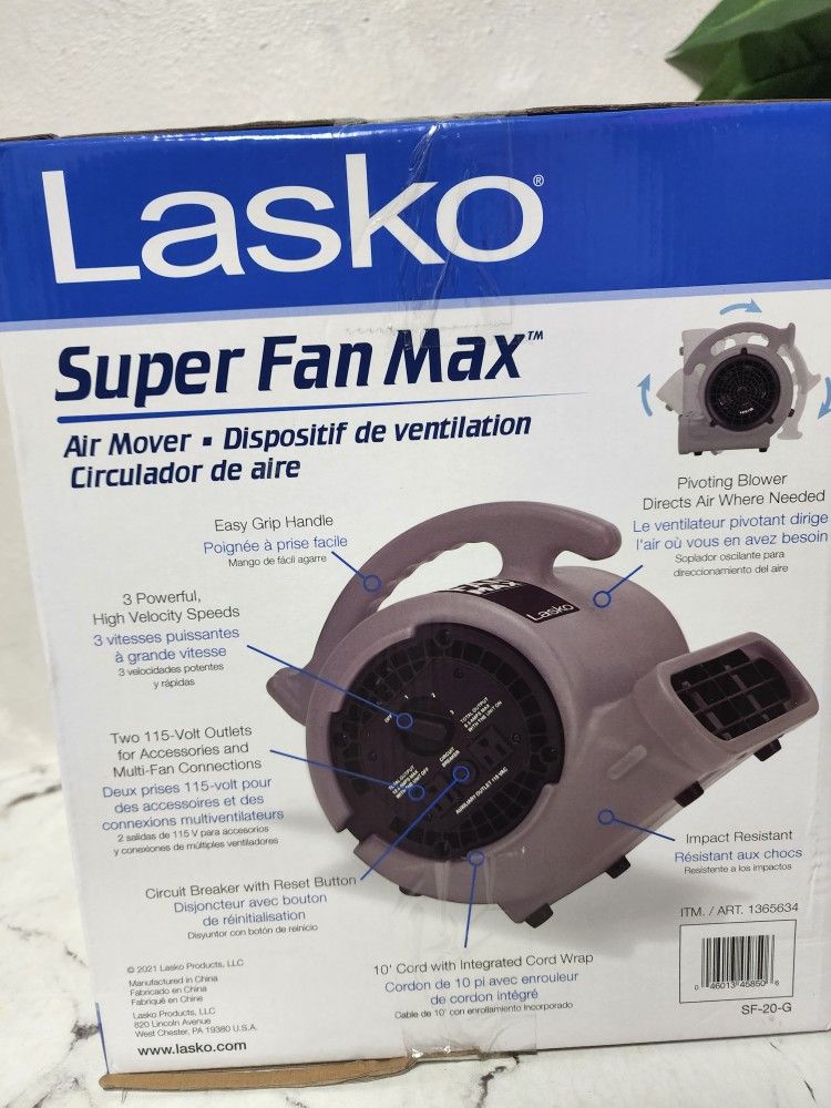 Lasko SF-20-G High Velocity Super Fan Max Air Mover Floor Fan with 3 Speeds  for Sale in Tempe, AZ - OfferUp