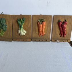 Set Of 4 Wall Hanging Decor Vegetables Plaques - Home Kitchen Decor