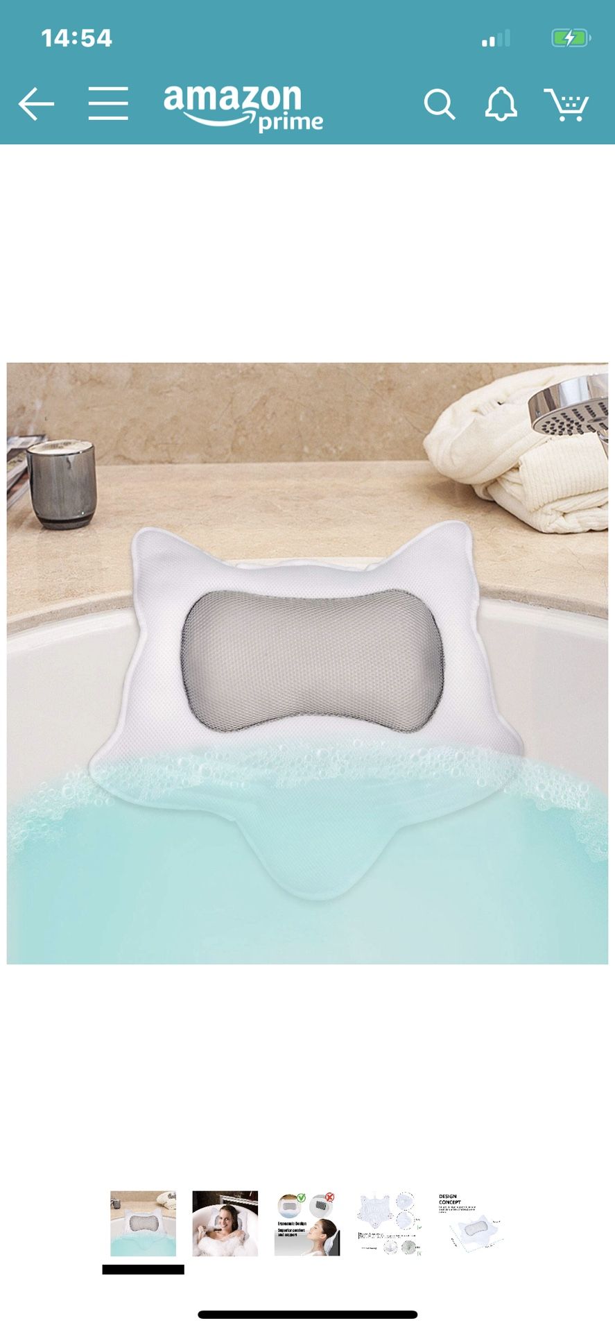 Spa Bath Pillow For Tub Relax Non-Slip Bath Pillow Cushion 5D Double Mesh Fabric with 5 Stronger Suction Cups, Hook and Laundry Bag，Support for Head,