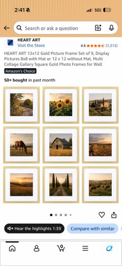 Heart art picture frame gold 12 x 12
