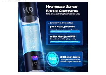 Hydrogen Water Bottle Generator - 6000PPB High Concentration, SPE PEM Tech, Portable 9Oz Hydrogen Wa