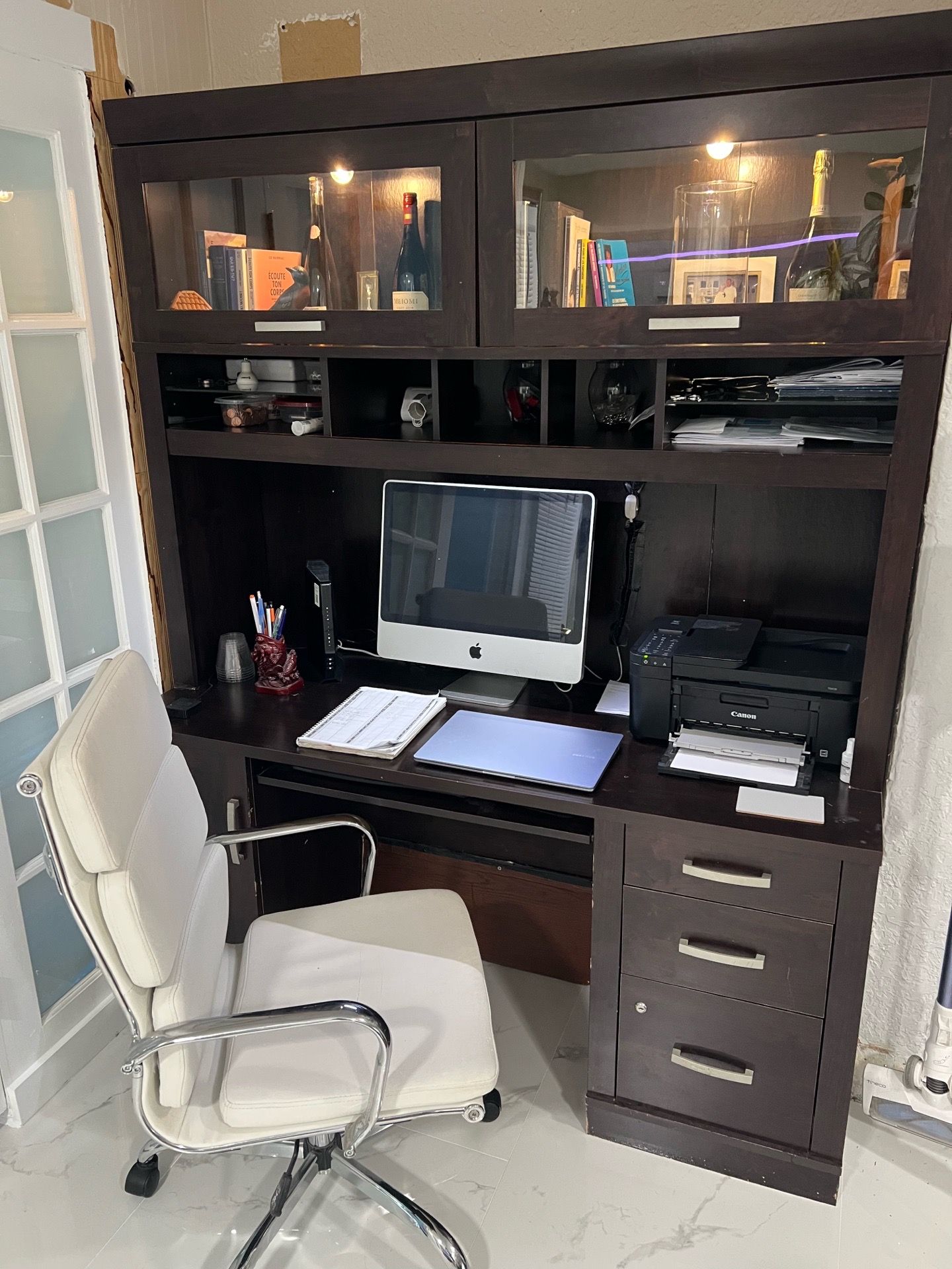 Desk with filing cabinet