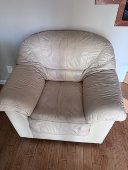 Cream Leather Oversized Accent Chair