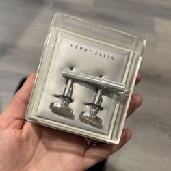 Cufflinks Perry Ellis + tie bar set.