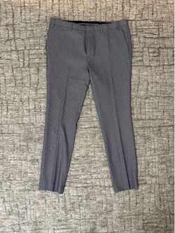 Men's Flat Front Dress Pants Grey Black Micro Houndstooth Textured Trousers, Sz 36R