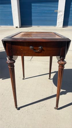 Antique Mahogany Drop-Leaf Side Table with Drawer