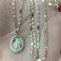 Cadena Sólida De 14 Kt 💓20 “ Con Virgen 