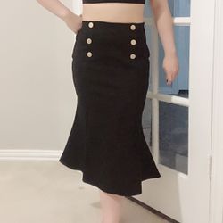 Women high waist double breasted pencil straight midi mermaid office skirt