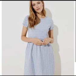 Loft women’s striped blue & white mini dress large -New