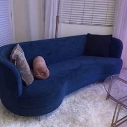 Blue velvet couch