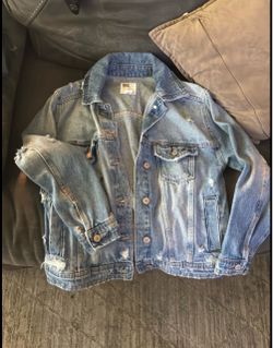 RSQ collective extra small, distressed denim vintage jean jacket with holes