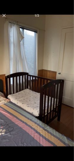 Dark Wood Baby Crib with Mattress