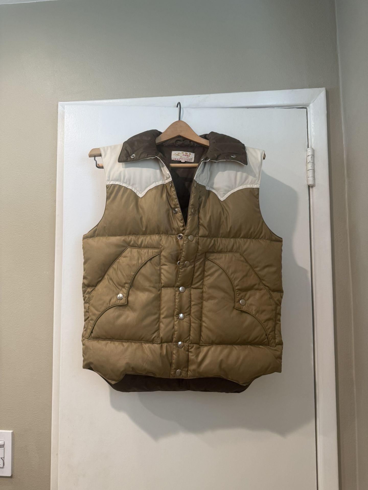 51% Off - Swan (Japan) Vintage Tan & Cream Western-style Puffer Vest, Men’s Medium
