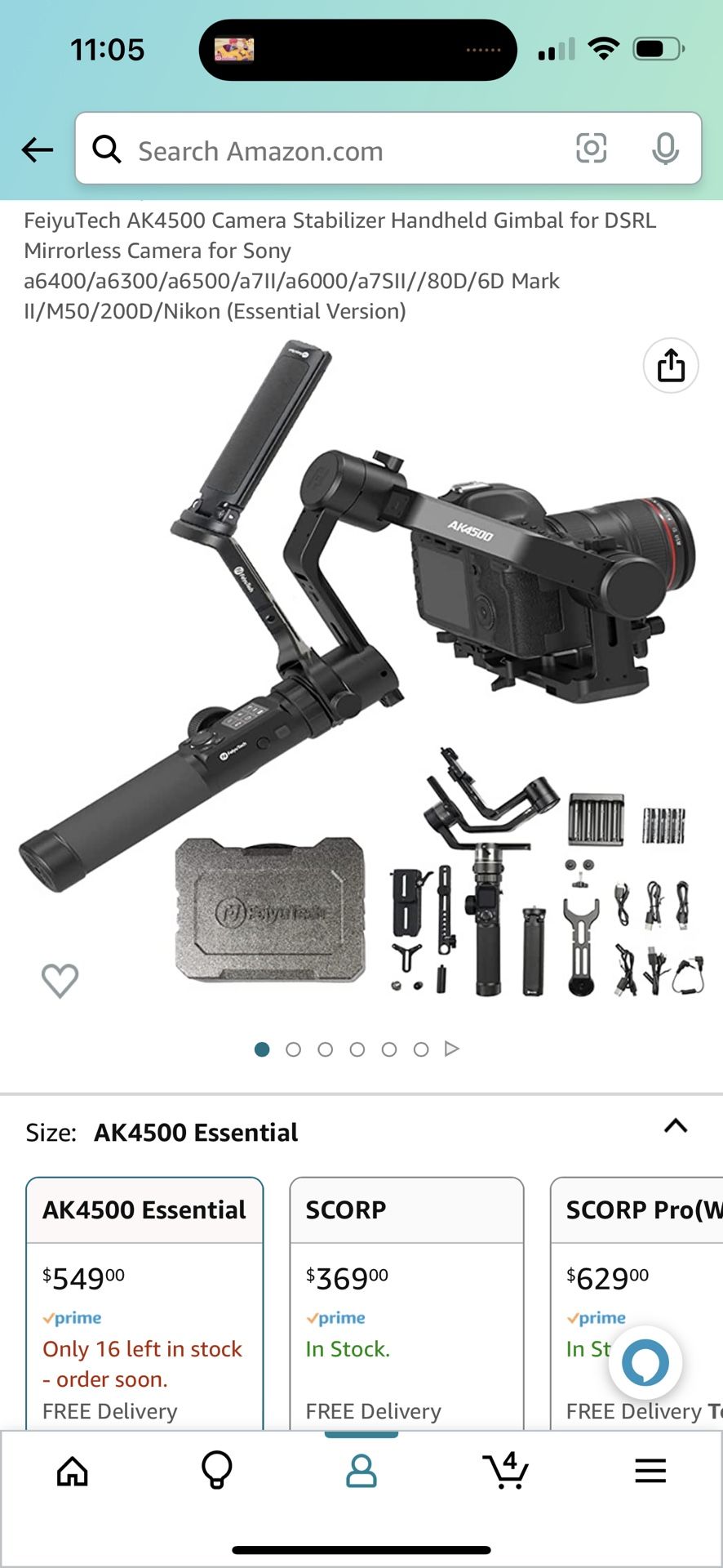 NEW…. AK4500 Camera Stabilizer Handheld Gimbal for DSRL Mirrorless Camera for Sony a6400/a6300/a6500/a7II/a6000/a7SII//80D/6D Mark II/M50/200D/Nikon (