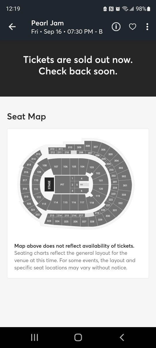 2 Pearl Jam Tickets 9/16 Bridgestone