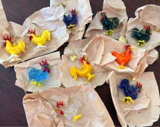 Glass Rooster Ornaments Set of 10