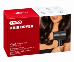 TYMO Diffuser Hair Dryer Blow Dryer - 200 Million Ionic Hairdryer Black NiB