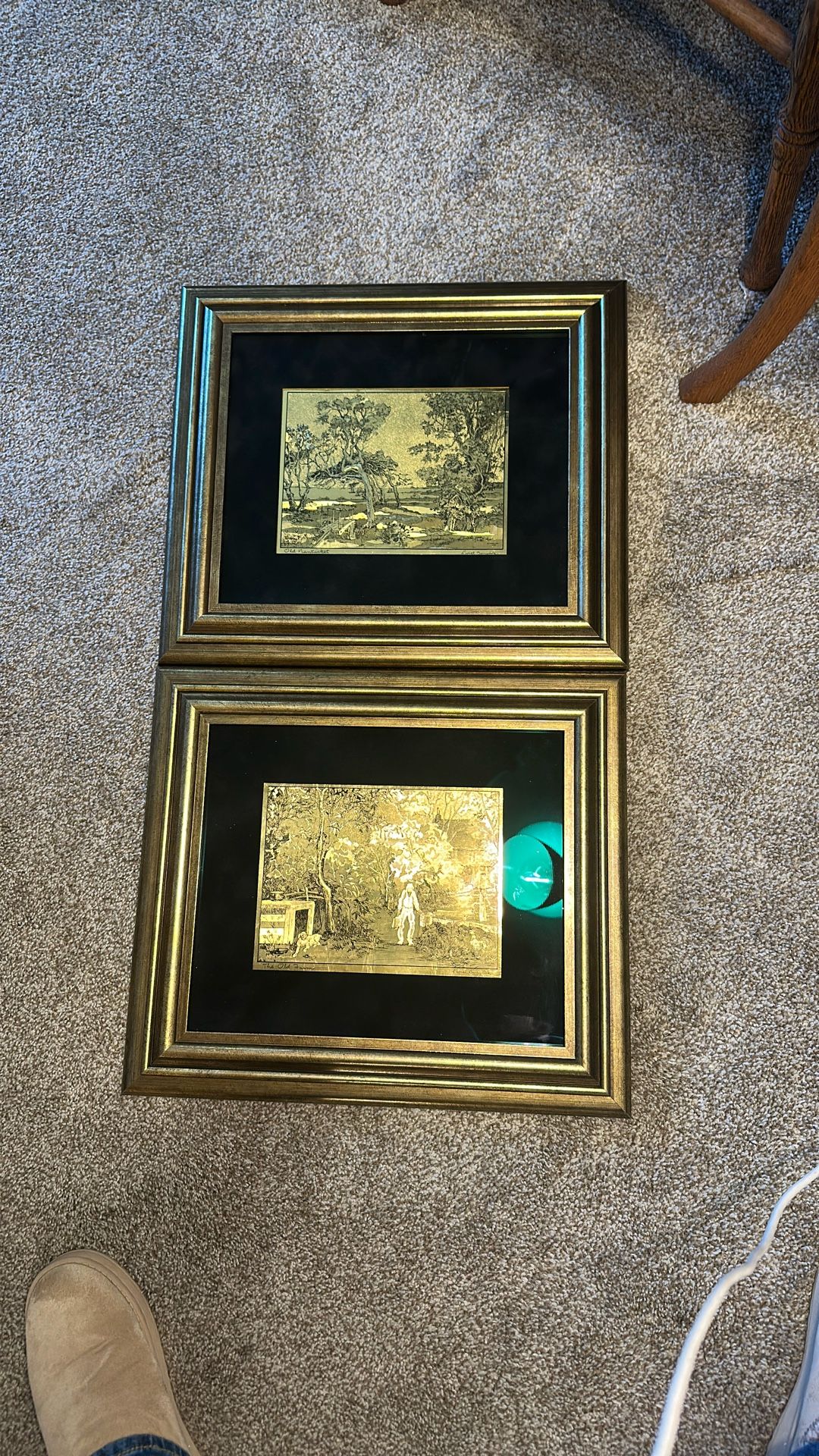 Vintage Set (2) Foiled, Etched  Framed Signed Lionel Barrymore