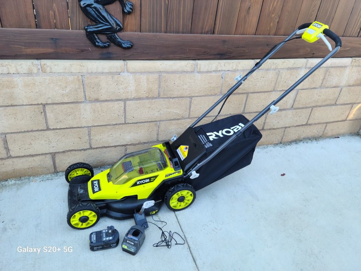 Ryobi 18v 13-in Cordless Battery Walk Behind Push Lawn Mower