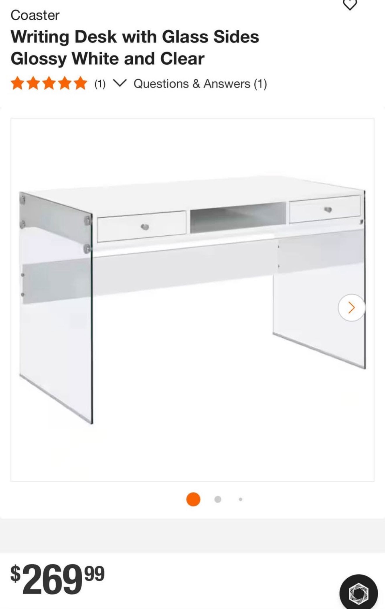 85$ 0B0 2 DRAWER WOOD -GLASS SIDED WRITING DESK