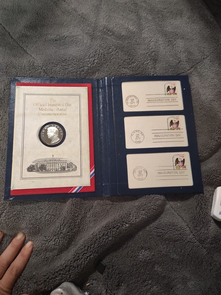 1977 Jimmy Carter Official Inaugural Commemorative Day Medal And Stamp Collection