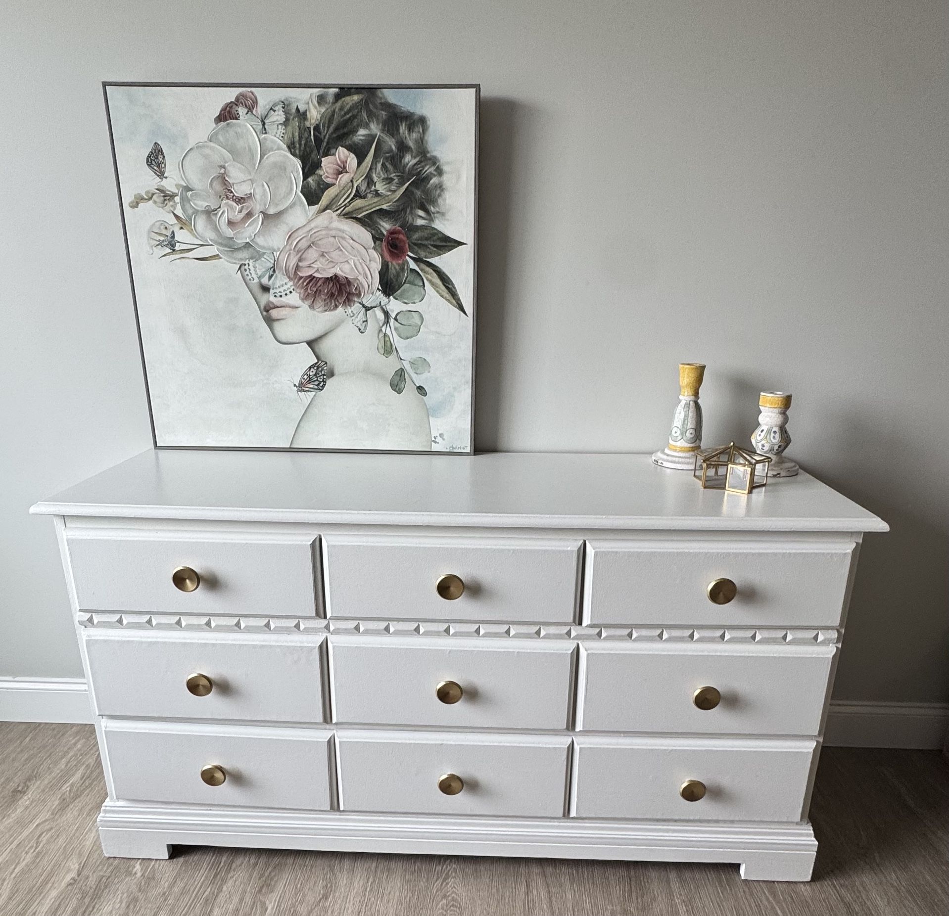 9 Drawer White Dresser Gold Knobs