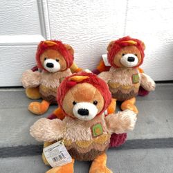 Lot Of 3 RARE Gund Autumn Surprises teddy Bear plush Turkey Thanksgiving toy