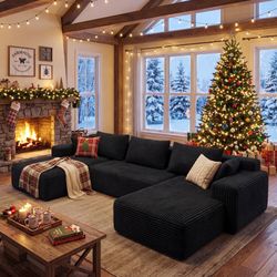 Oversized Modular Sectional Sofa, No Assembly Required, Corduroy Fabric, Deep Seat Cloud Couch with Chaise Foam Sofa