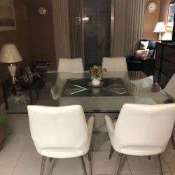 6 Chair Square Glass Dining Table