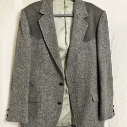 VINTAGE Pendleton Blazer Mens 42L Gray Wool Sport Coat Jacket Elbow Patch