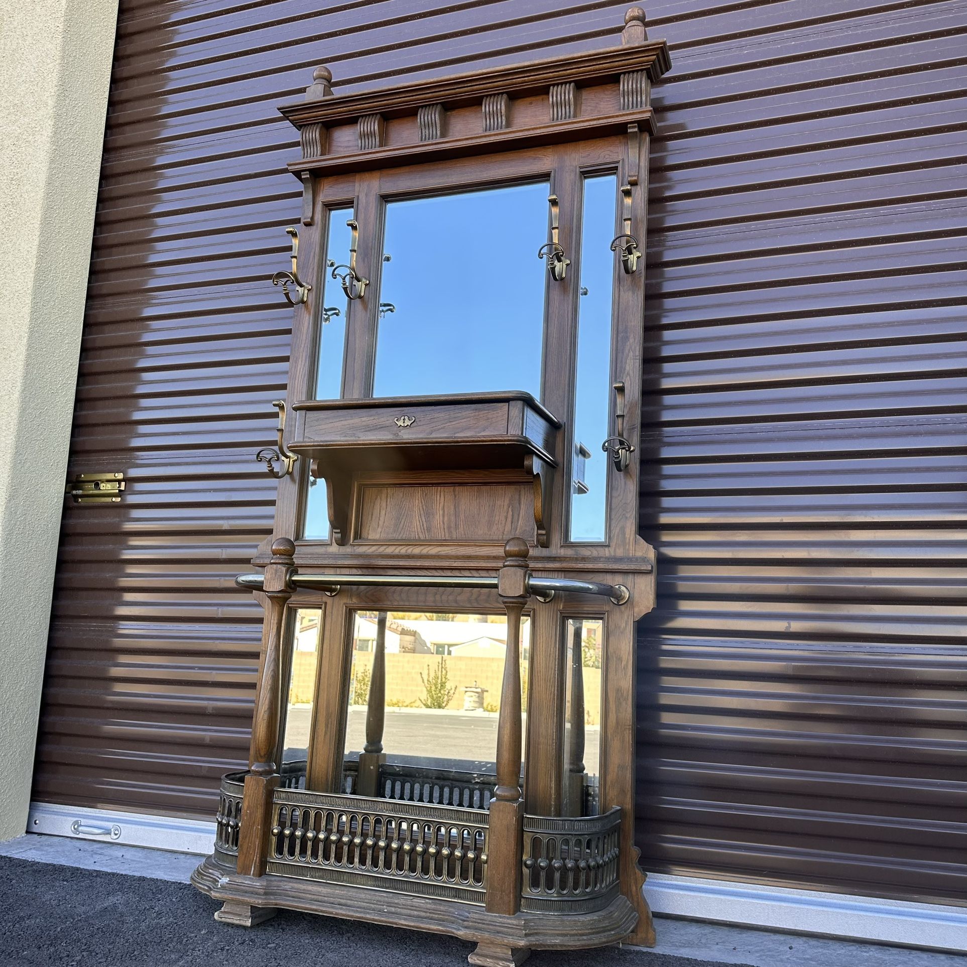 Antique Victorian Mirrored Oak Hall Tree