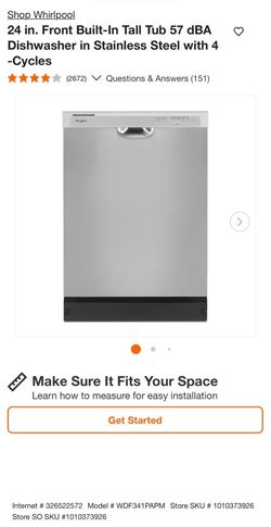 White black stainless steel Whirlpool 24 in. Built-In Dishwasher Stainless Steel