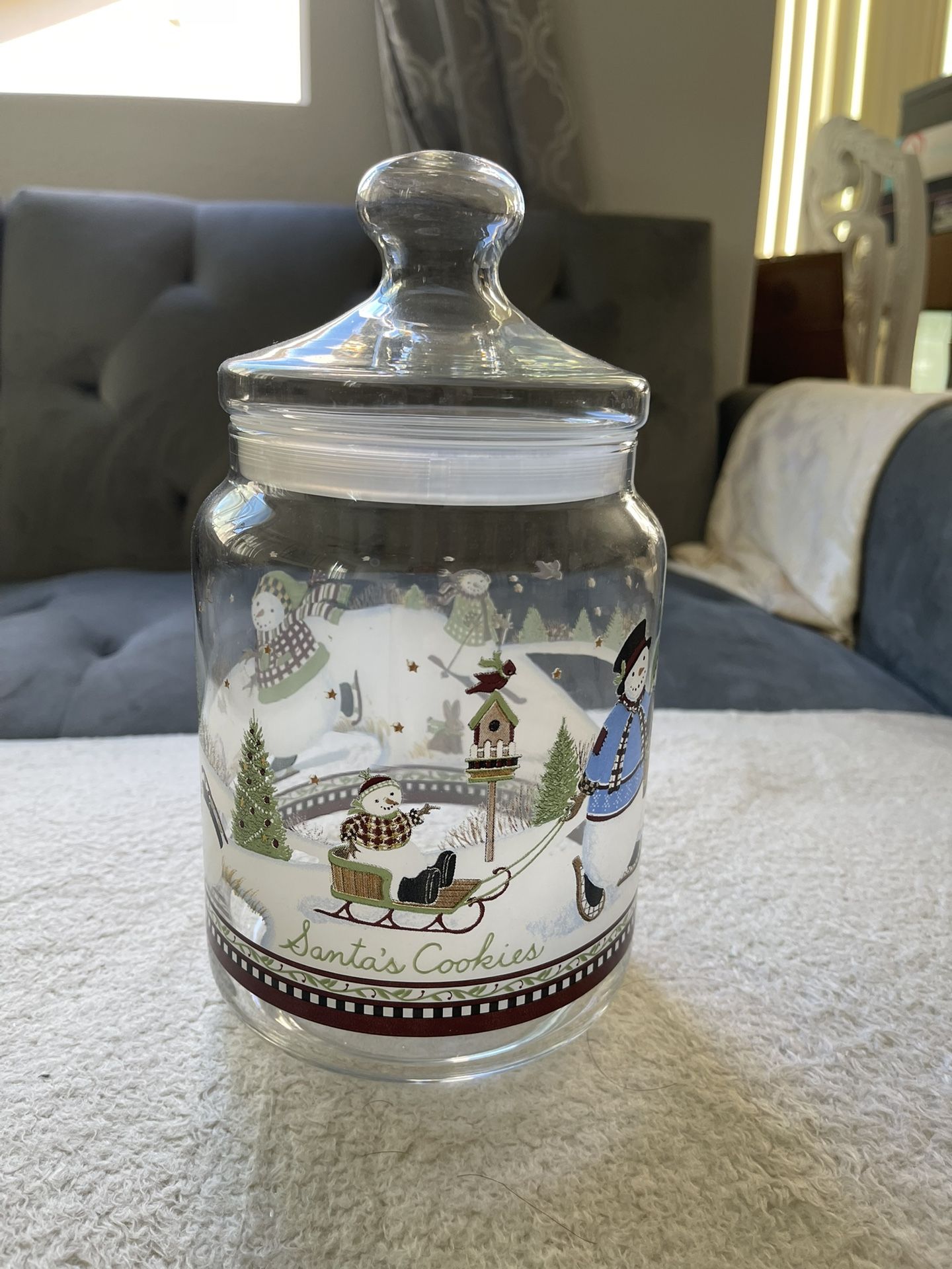 PRINCESS HOUSE-CHRISTMAS GLASS COOKIE JAR/CANISTER