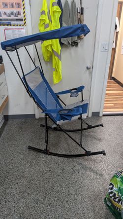 Ozark Trail Mesh Tension Rocking Camp Chair with Canopy, Blue and Grey, Detachable Rockers, Adult. See description below