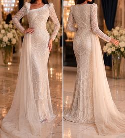 Elegant Square Neck Sequin/Pearl Mermaid Evening Gown