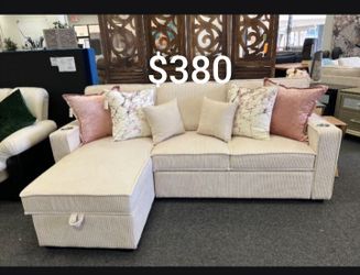 2-pc sectional sofa with. Pull-out bed with storage ivory Corduroy
