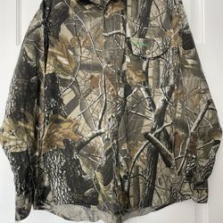 Remington Realtree Green Hardwoods Camo Hunting Shirt Mens Large Long Sleeve Nylon