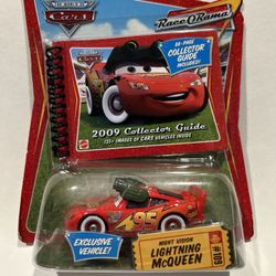 Disney Pixar Cars Night Vision McQueen Race O Rama w 2009 Collector’s Guide #109