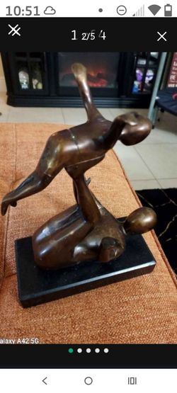 Very Fine Modernist Early to Mid 20th C. ABSTRACT Bronze/Brass Sculpture Adult & Child Gymnasts. On Marble Base. Unsigned.