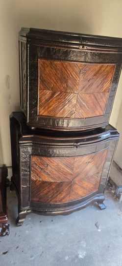Antique Dark Wood Cabinet with Carved Detail