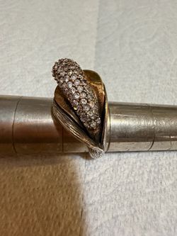Vintage 925 Sterling Silver Gold Tone Pave CZ Leaf Floral Statement Ring Size 8