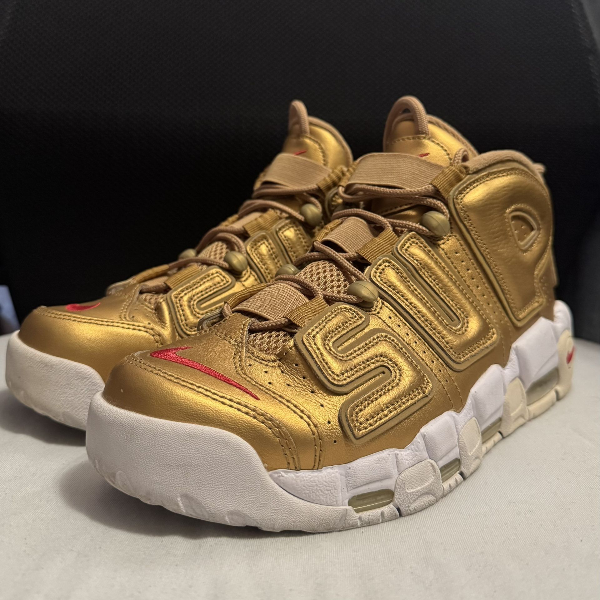HOT Nike Supreme Uptempo Gold Supreme X Nike Uptempo Gold