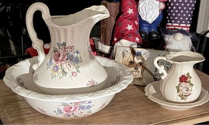 Ceramic Pitcher and Basin Sets with Floral Design