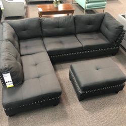 New Black Nailhead Sectional Couch Only $50 Down Payment 