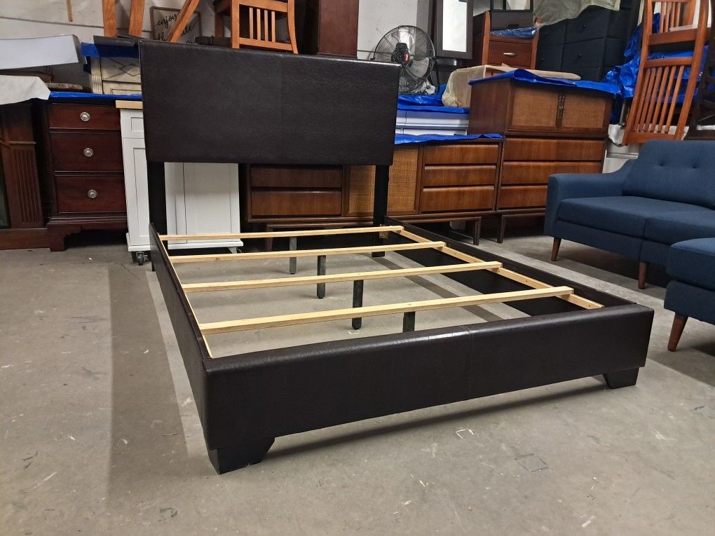 Modern Brown Leather Full Size Bed Frame
