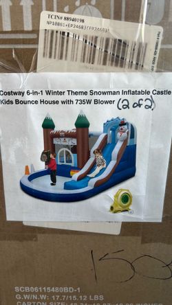 Bountech Kids Bounce House 6-in-1 Winter Theme Snowman Inflatable Castle