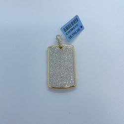 New 10k Solid Gold Diamond Dog Tag Pendant 